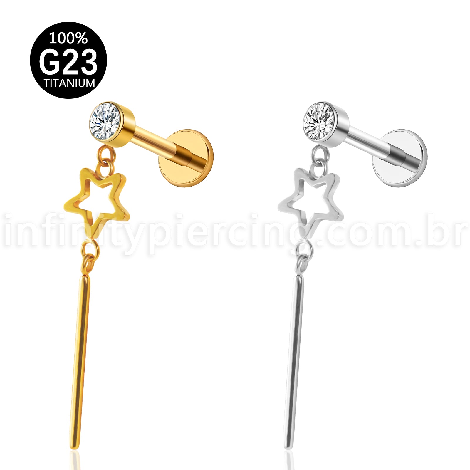 Piercing Labret Titânio Com Pingente Estrela